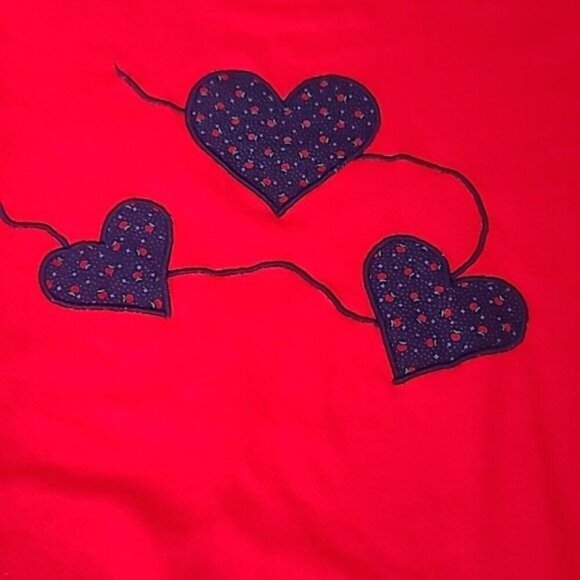 Vintage 80s Red Blue Heart Cute Girly Pullover Crewneck Sweatshirt - Picture 10 of 11